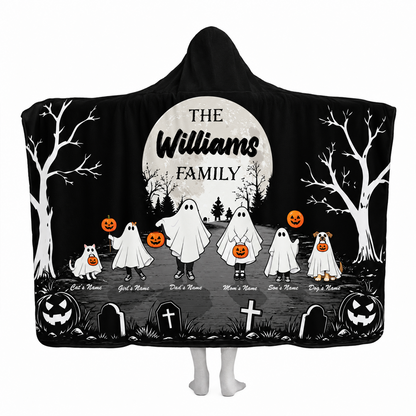 Personalized Halloween Family Hooded Blanket | Custom Name Ghost Design