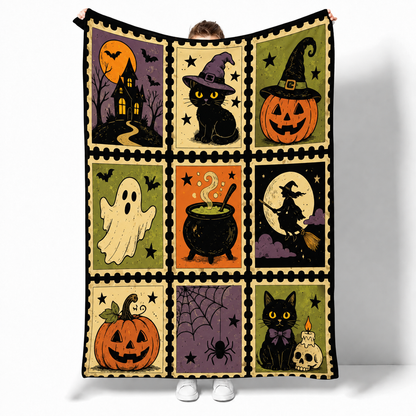 Vintage Jack O Lantern Halloween Woven Throw Blanket for Fall Home Decor