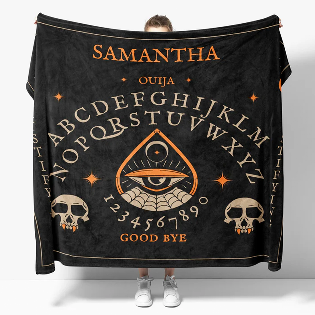 Ouija board throw blanket in spooky gothic fleece for Halloween and horror lovers
