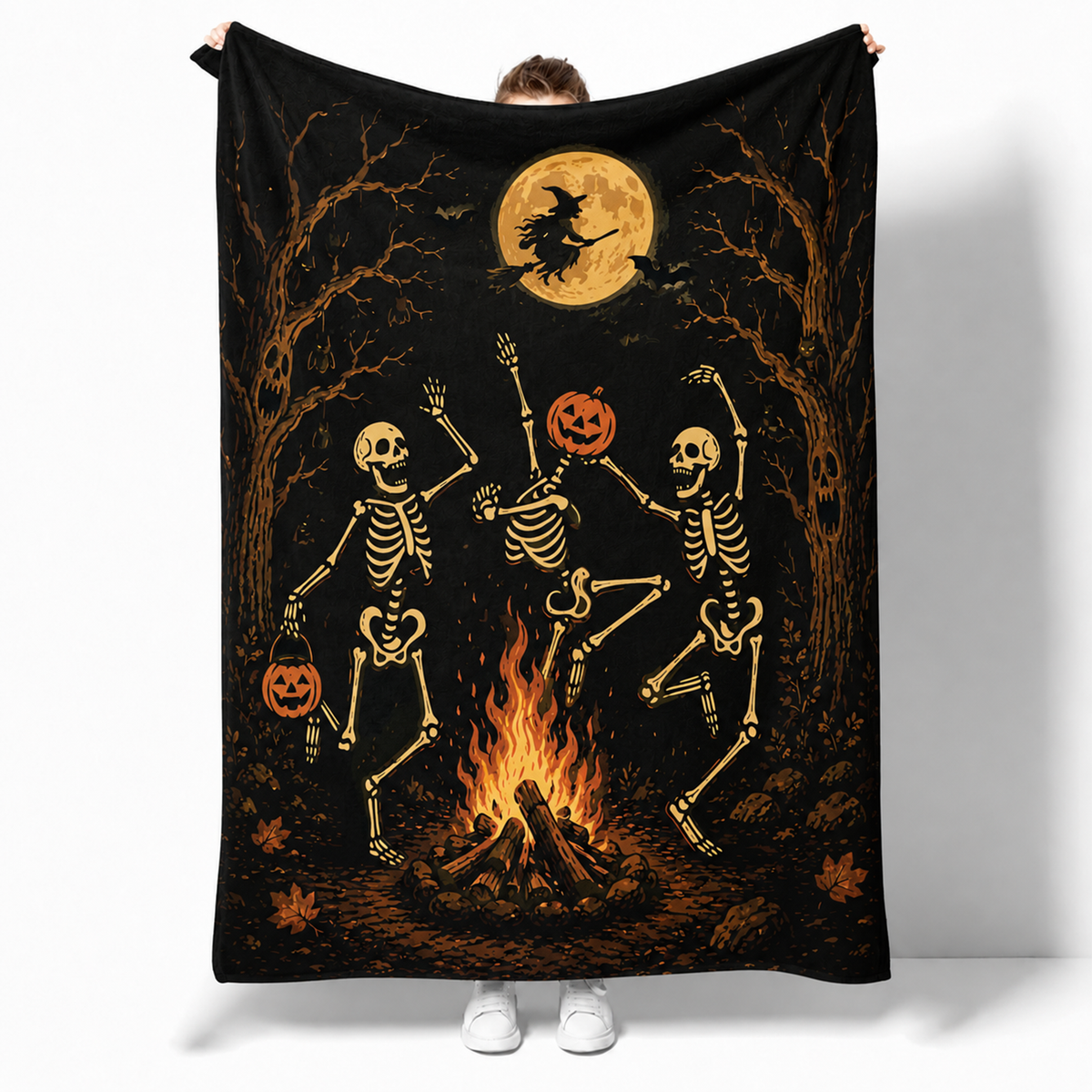 Dancing Skeletons Halloween Throw Blanket for Gothic Fall Home Decor