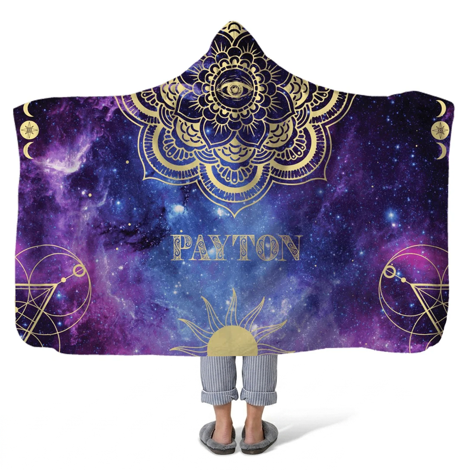 eternity personalized hooded fleece blanket with custom name in elegant boho design
