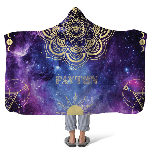 eternity personalized hooded fleece blanket with custom name in elegant boho design

