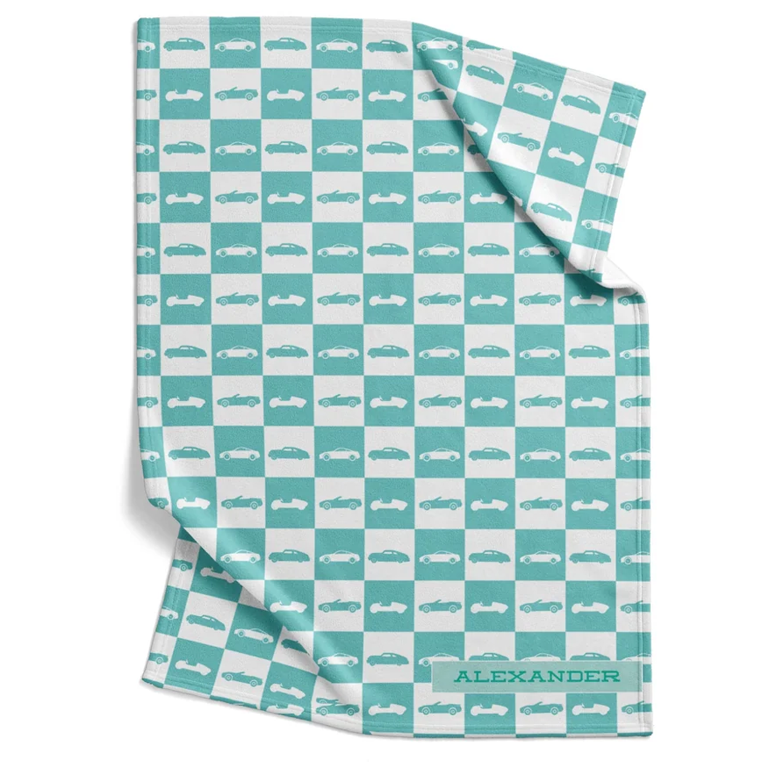 Race car baby blanket personalized with custom name in vintage racing fleece for boys
