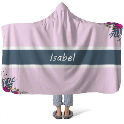 pink peddling personalized hooded fleece blanket with custom name in sweet pink design
