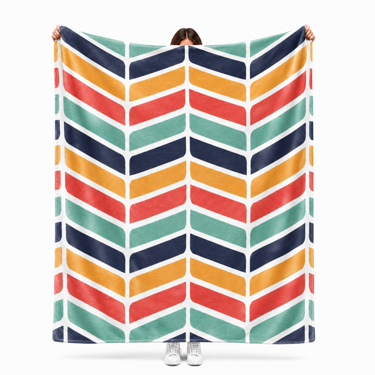 Chevron retro throw blanket in bold geometric fleece for vibrant home decor
