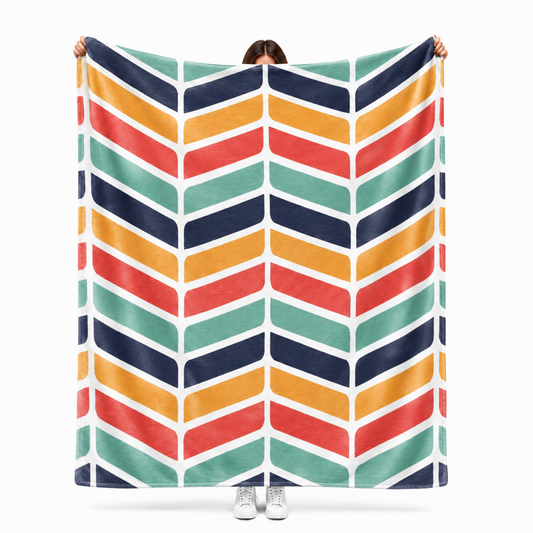 Chevron retro throw blanket in bold geometric fleece for vibrant home decor
