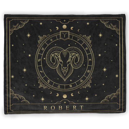 Personalized zodiac throw blanket with custom name and star sign in soft fleece
