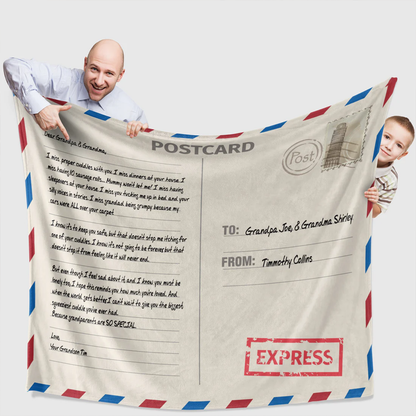 Custom message on air mail postcard polyester fleece throw blanket for travel lovers
