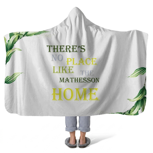 no place like home personalized hooded fleece blanket with custom name in warm family home design
