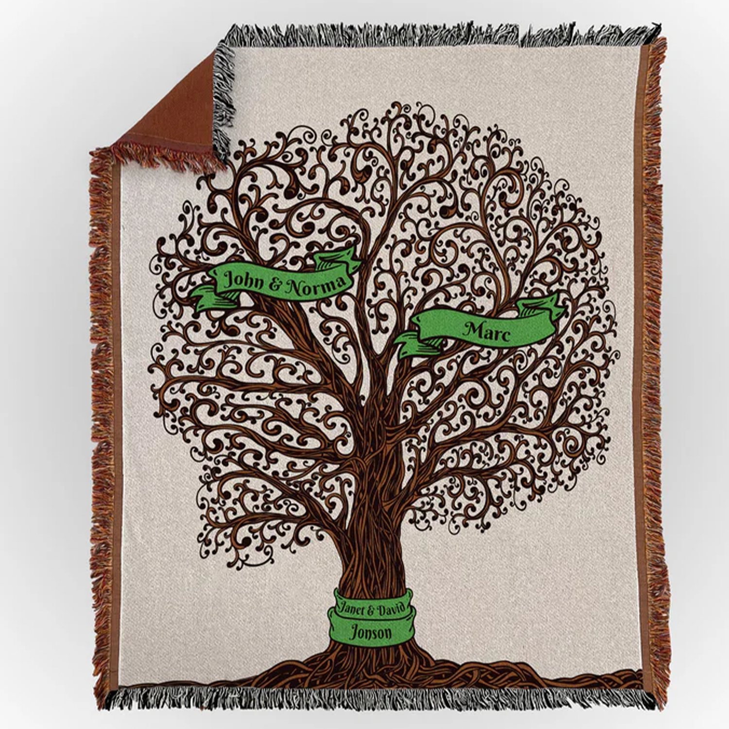 Custom family tree throw blanket personalized with every family member name in fleece
