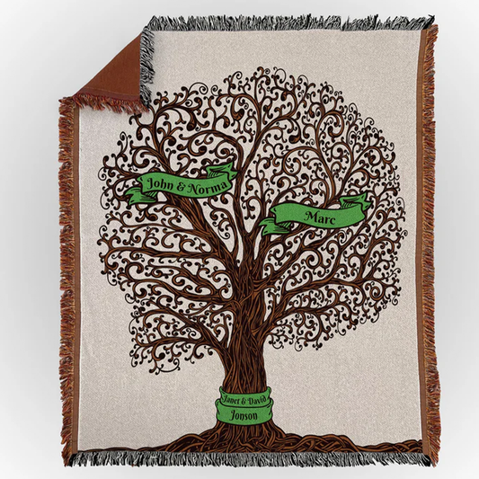 Family tree personalized polyester fleece throw blanket with all family member names
