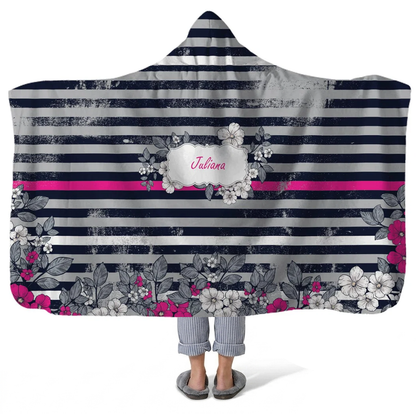rustic diva personalized hooded fleece blanket with custom name in bold floral design
