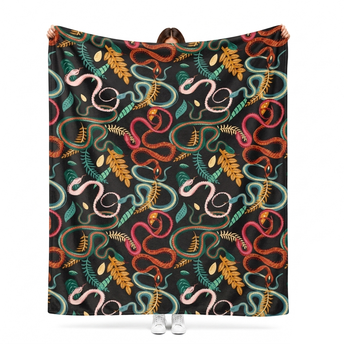 Snakes throw blanket in bold striking polyester fleece for home decor lovers
