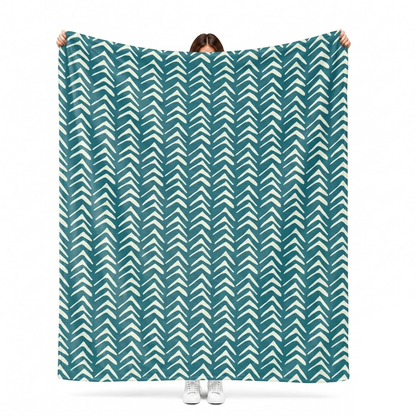 Teal tribal throw blanket in bold boho polyester fleece for vibrant home decor
