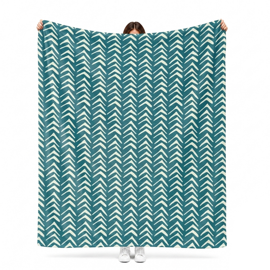 Teal tribal throw blanket in bold boho polyester fleece for vibrant home decor
