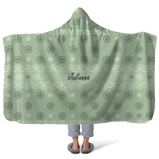 doily dots personalized hooded fleece blanket with custom name in elegant floral dots design
