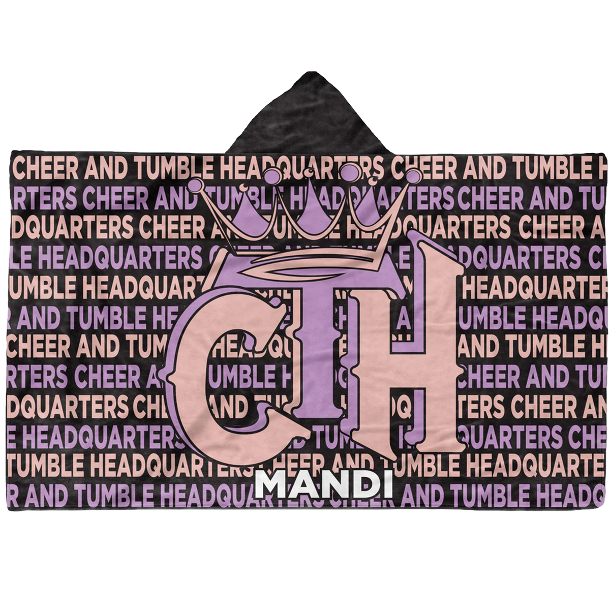 Custom name on cheer and tumble Minky fleece hooded wearable blanket for gymnasts
