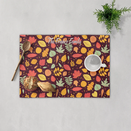 Fall plaid cotton placemat personalized with custom name for autumn table decor
