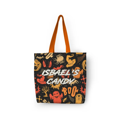 Ghouls and ghosts Halloween tote bag with custom name in vibrant spooky design

