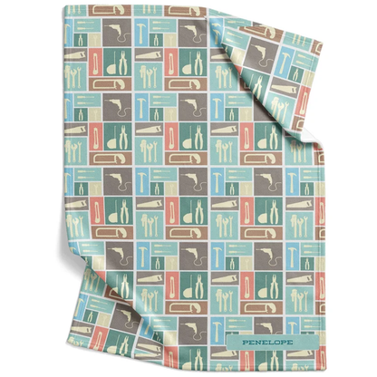 Modern tool print baby blanket personalized with custom name in fun fleece for boys
