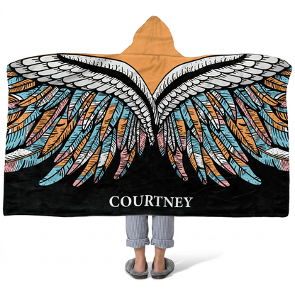 Butterfly wings personalized hooded fleece blanket with custom name for nature lovers

