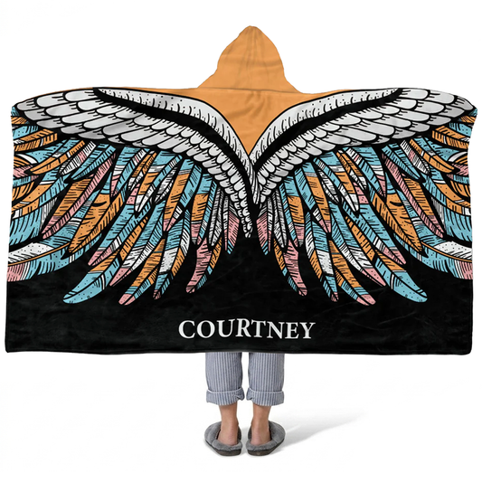 Butterfly wings personalized hooded fleece blanket with custom name for nature lovers
