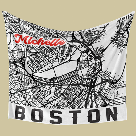 Personalized city map throw blanket with custom city name and any name in fleece
