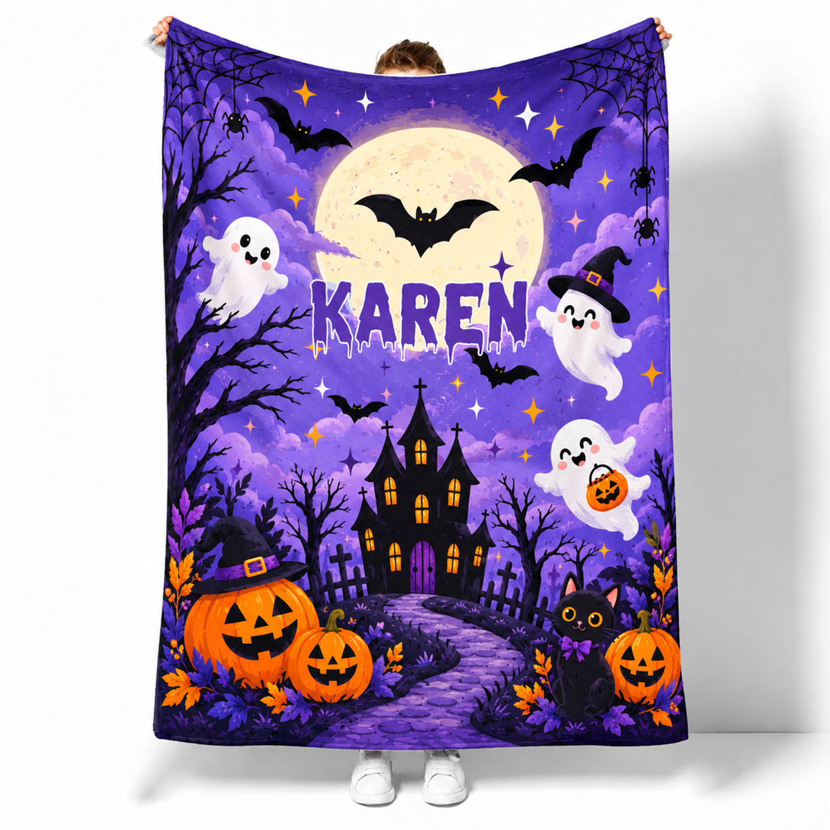 Pumpkin Halloween Throw Blanket | Personalized with Custom Name Spooky Gift