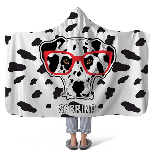 daldog personalized hooded fleece blanket with custom name in fun dog lover design
