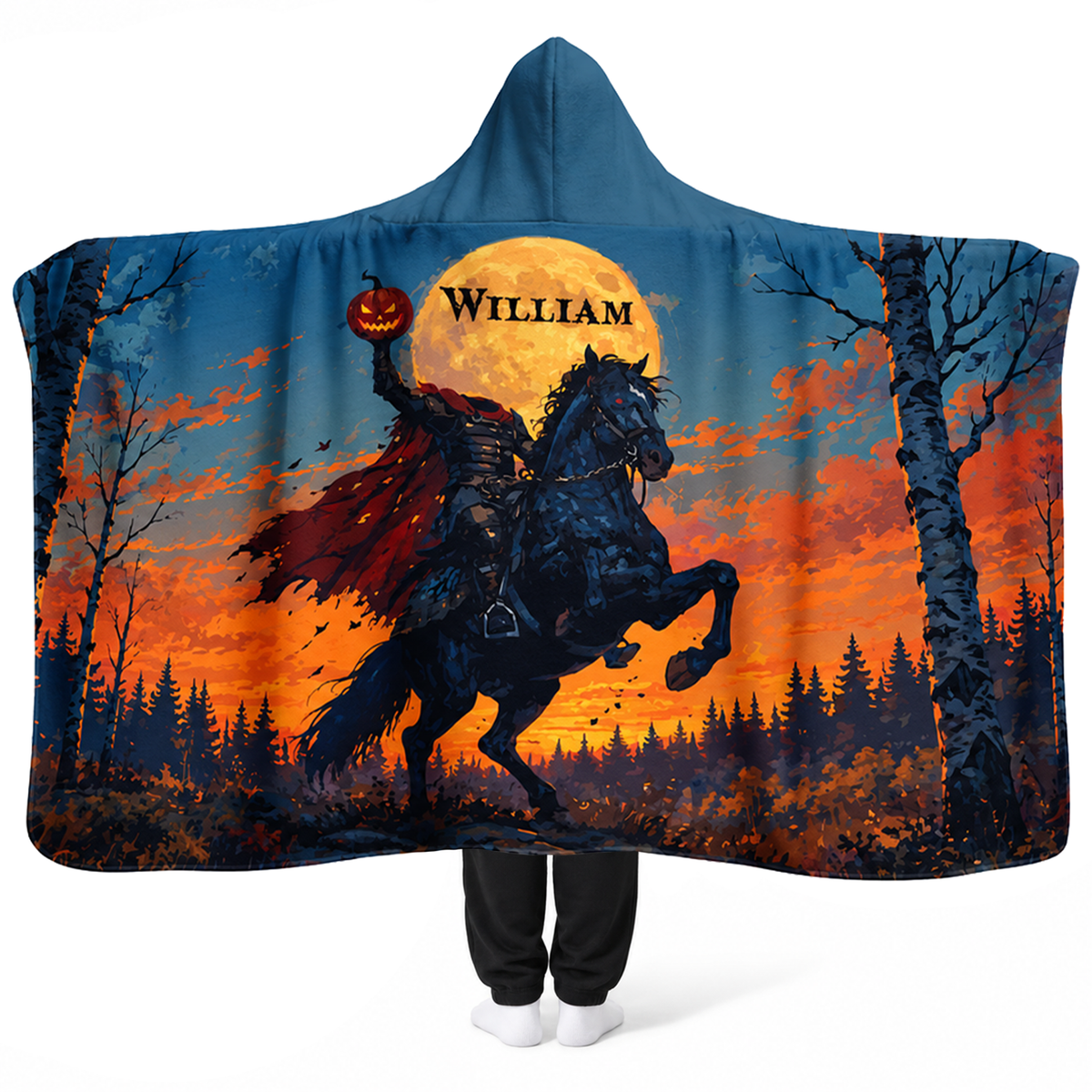 Personalized Headless Horseman Hooded Blanket | Custom Name Halloween Design