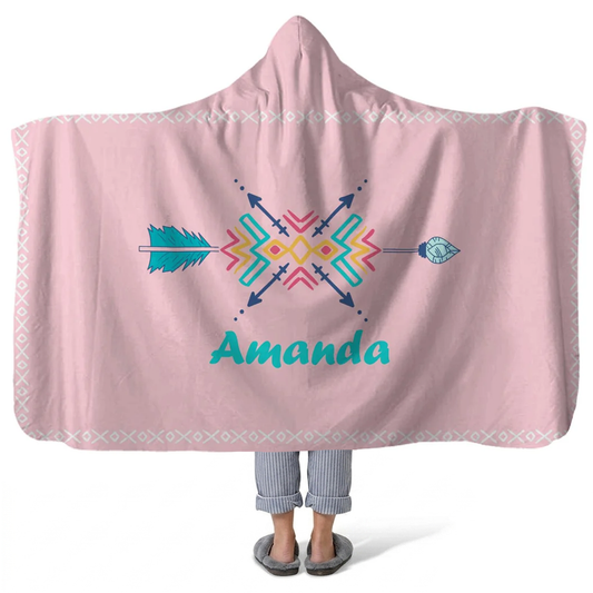 shooting star personalized hooded fleece blanket with custom name in cosmic dreamy design
