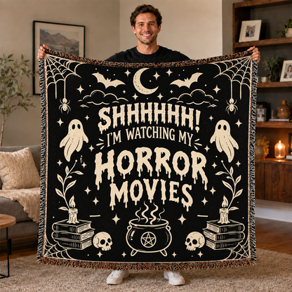 Halloween Horror Movies Woven Throw Blanket | Gothic Spooky Gift for Horror Fans