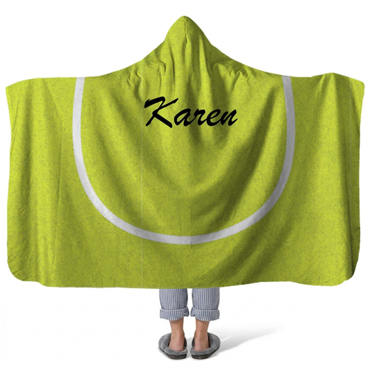 tennis personalized hooded fleece blanket with custom name in sports design
