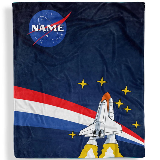 NASA launch personalized throw blanket with custom name in bold science fleece design
