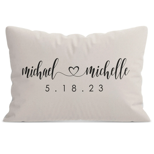 Wedding monogram lumbar pillow personalized with custom monogram for newlyweds
