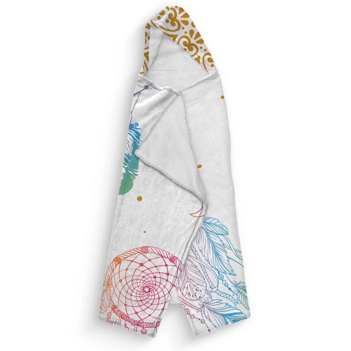 Close-up of custom name on dream catcher Minky fleece hooded wearable blanket
