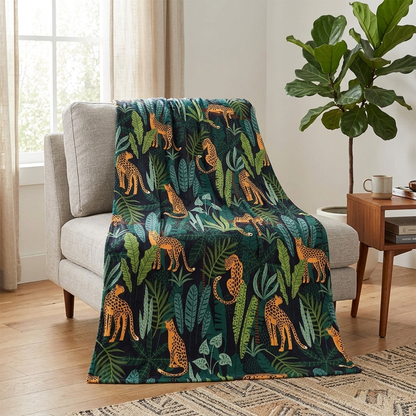 Vibrant cheetah jungle polyester fleece throw blanket for animal print decor lovers
