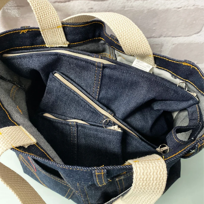 Upcycled Denim Tote Bag and Cosmetic Set | Sustainable Handmade Gift for Eco-Conscious Fashion Lovers