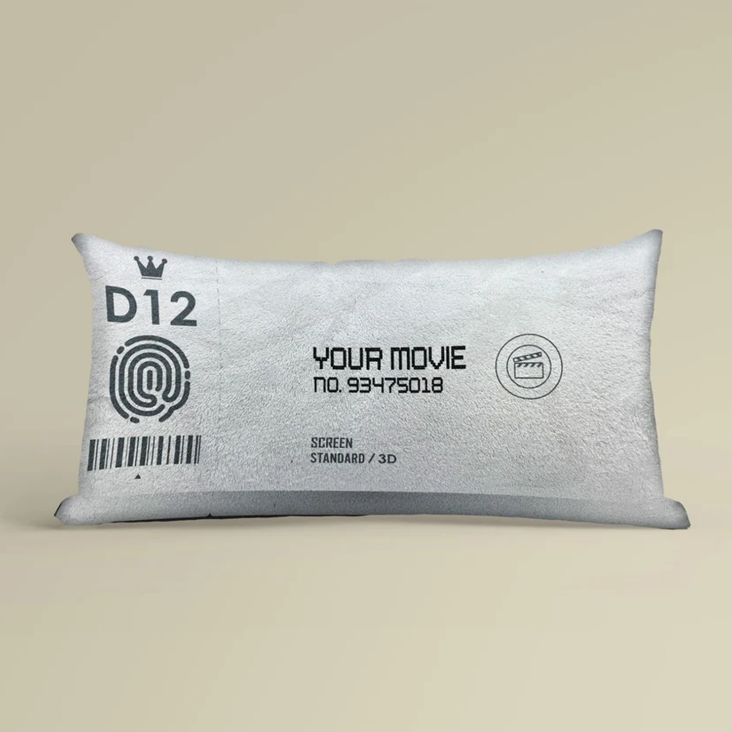 Personalized movie ticket pillow displayed as unique gift for cinephiles and fans
