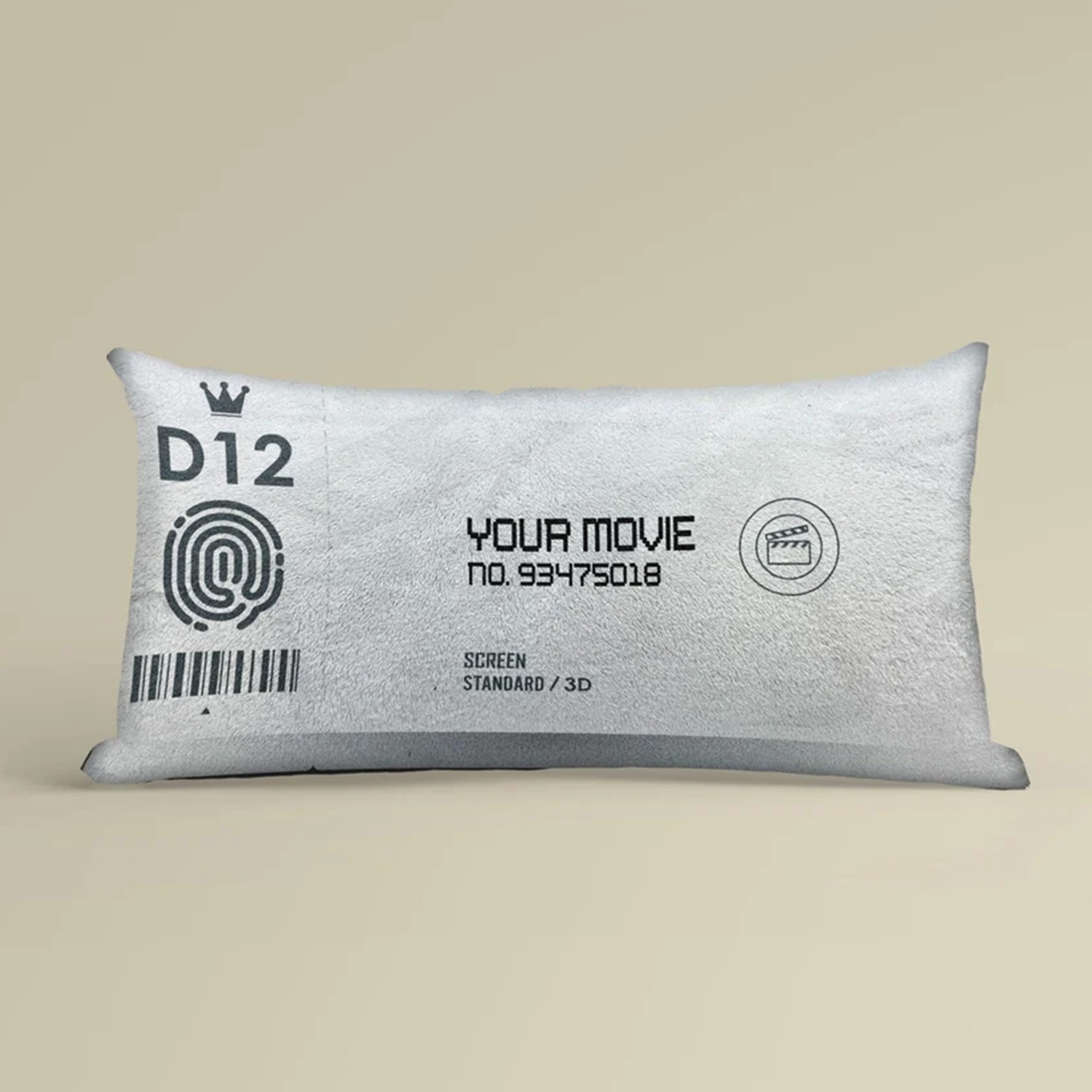 Personalized movie ticket pillow displayed as unique gift for cinephiles and fans
