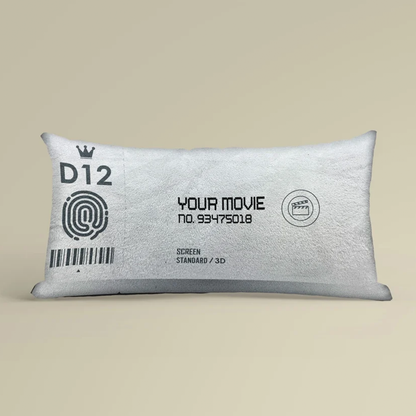Personalized movie ticket pillow displayed as unique gift for cinephiles and fans
