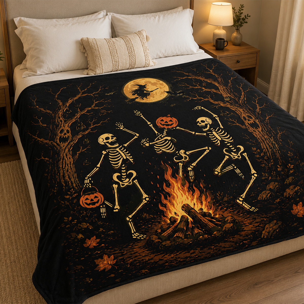 Dancing Skeletons Halloween Throw Blanket for Gothic Fall Home Decor