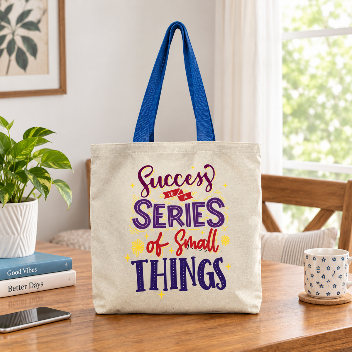 Inspirational Gift for Entrepreneurs and Students | Success is a Series of Small Things Canvas Tote Bag