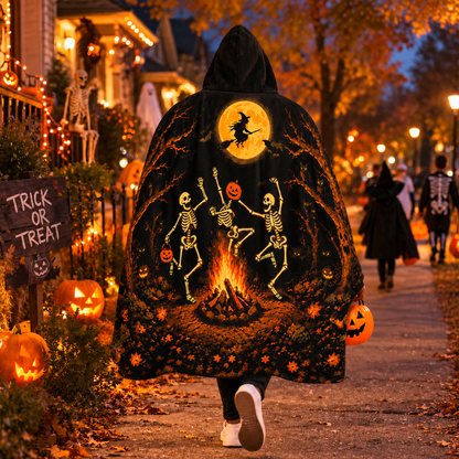 Halloween Skeleton Hooded Blanket | Campfire Skeleton Design