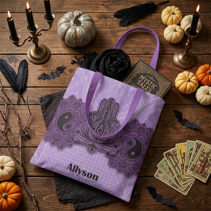 Custom name on spiritual third eye cotton tote bag as eco friendly everyday carry all
