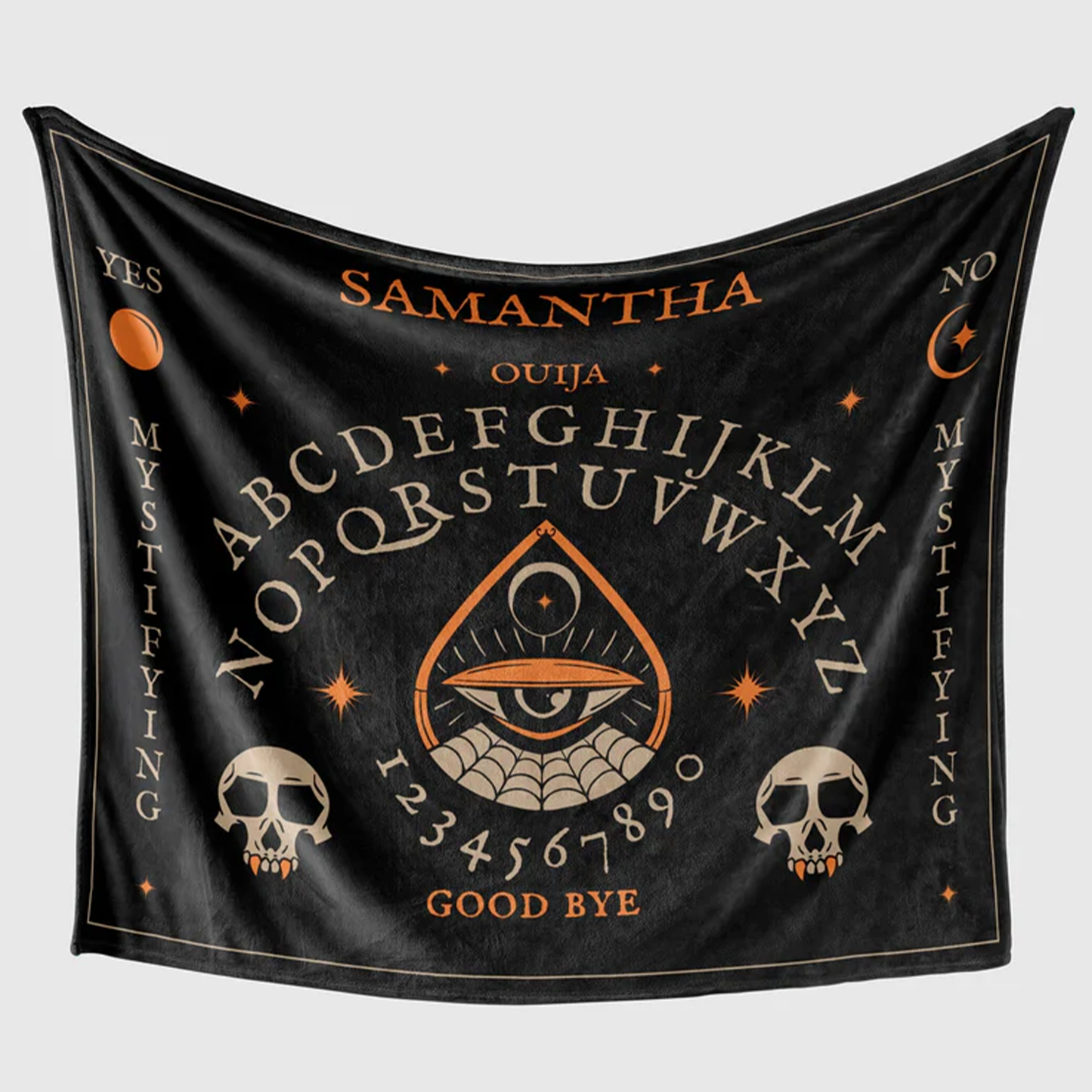 Ouija board fleece throw blanket as Halloween birthday gift for horror lovers
