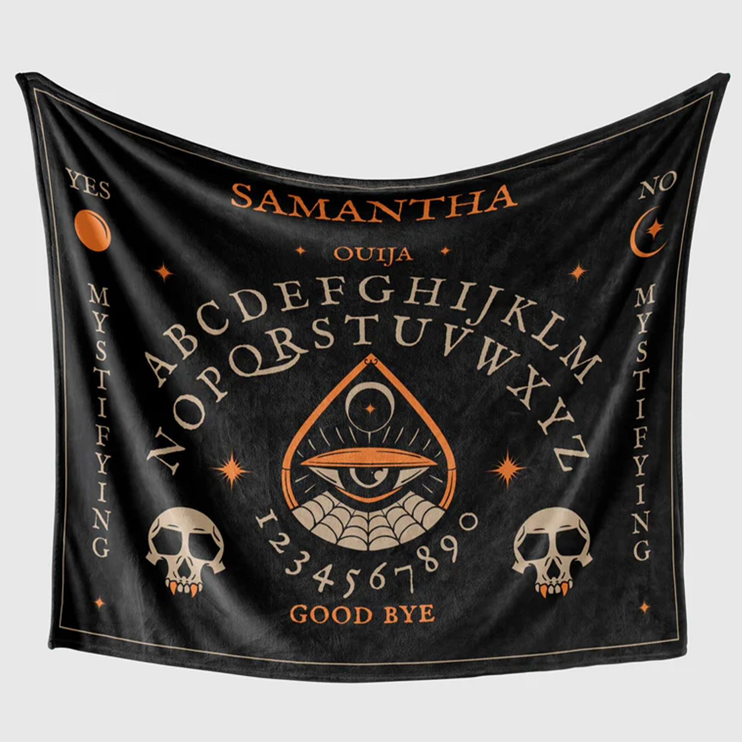 Ouija board fleece throw blanket as Halloween birthday gift for horror lovers
