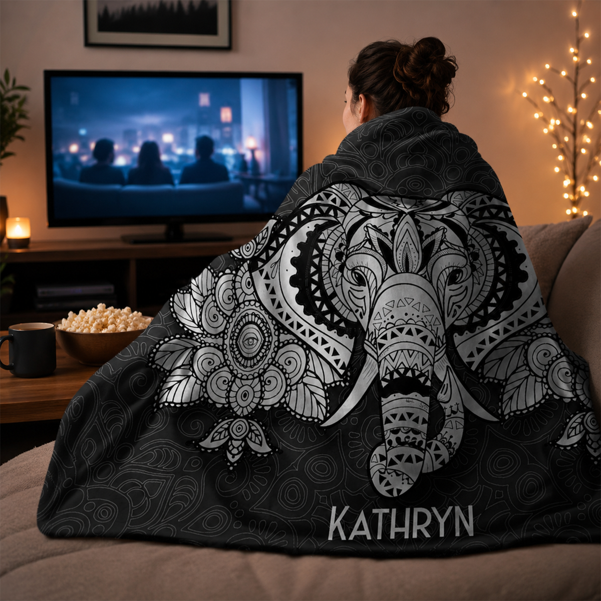 Custom name on lucky charm Minky fleece hooded wearable blanket for boho style women
