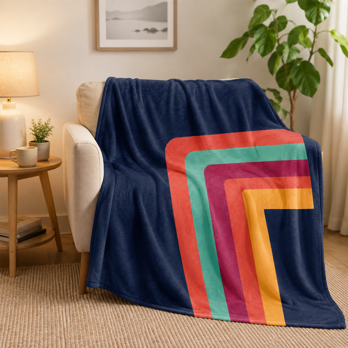 Bold round squares geometric polyester fleece throw blanket for retro decor lovers

