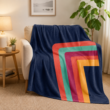 Bold round squares geometric polyester fleece throw blanket for retro decor lovers

